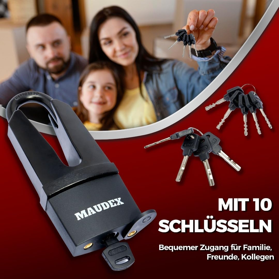 Maudex® MDE60 Heavy Duty Vorhängeschloss mit 10 Schlüsseln - [Anti-Bohr-, Anti-Pick-Zylinder] - [Ges