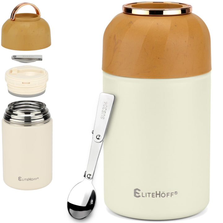 EliteHoff Thermobehälter für Essen, 1 L, Wärmebehälter für Speisen aus Edelstahl mit Löffel, Auslauf