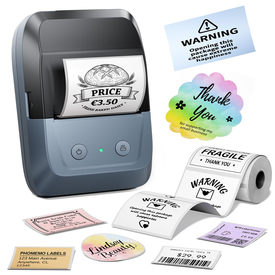 Memoking Etikettendrucker Bluetooth, Tragbarer Etikettendrucker Selbstklebend mit 2000 Symbolen und