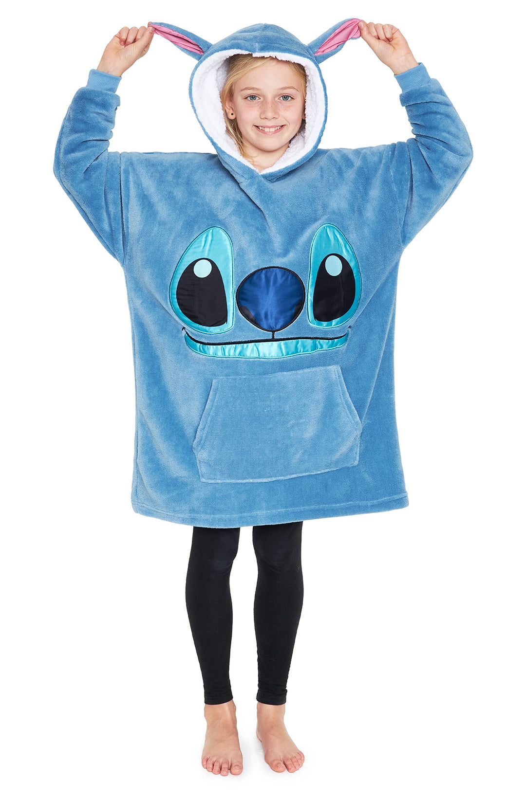 Disney Stitch Kapuzenpullover Mädchen, Übergrosse Hoodie Decke Kinder mit Sherpa-Kapuze und Kängurut