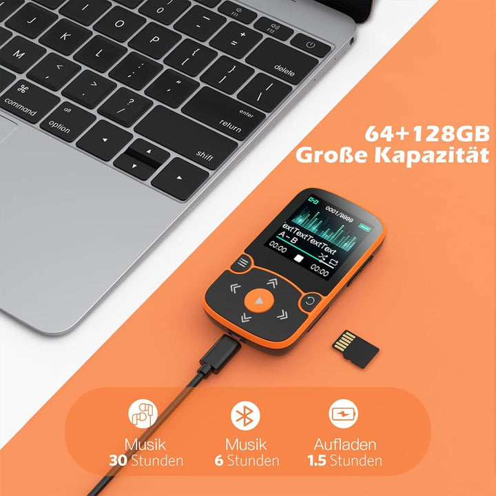 AGPTEK MP3 Player &amp; Schutzhülle Bluetooth 5.3 Sport 64GB mit 1,5 Zoll TFT Farbbildschirm, Mini Musik