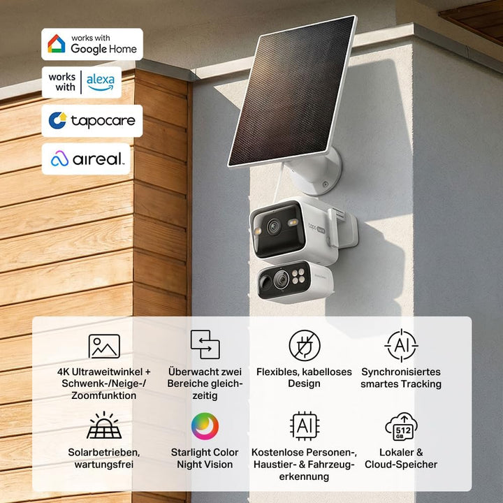 Tapo C675D KIT 4K Solar-Überwachungskamera Aussen mit Akku, 169° Ultraweitwinkel &amp; 6mm Teleobjektiv,