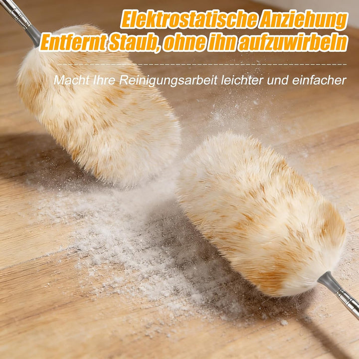 2er Set Staubwedel 130cm, Hochwertiger Lammwolle Staubwedel Teleskop, Waschbar &amp; Kratzfrei, Weich fü