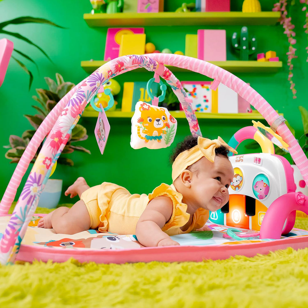 Bright Starts, 4-in-1 Groovin’ Kicks Piano and Drum Activity Gym Play Mat, Detachable Toys, Language
