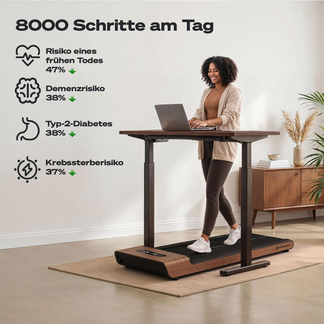 Sportstech Walking Pad für Zuhause klappbar, bis 8 km/h, Schrittezähler, für Schreibtisch und Büro,
