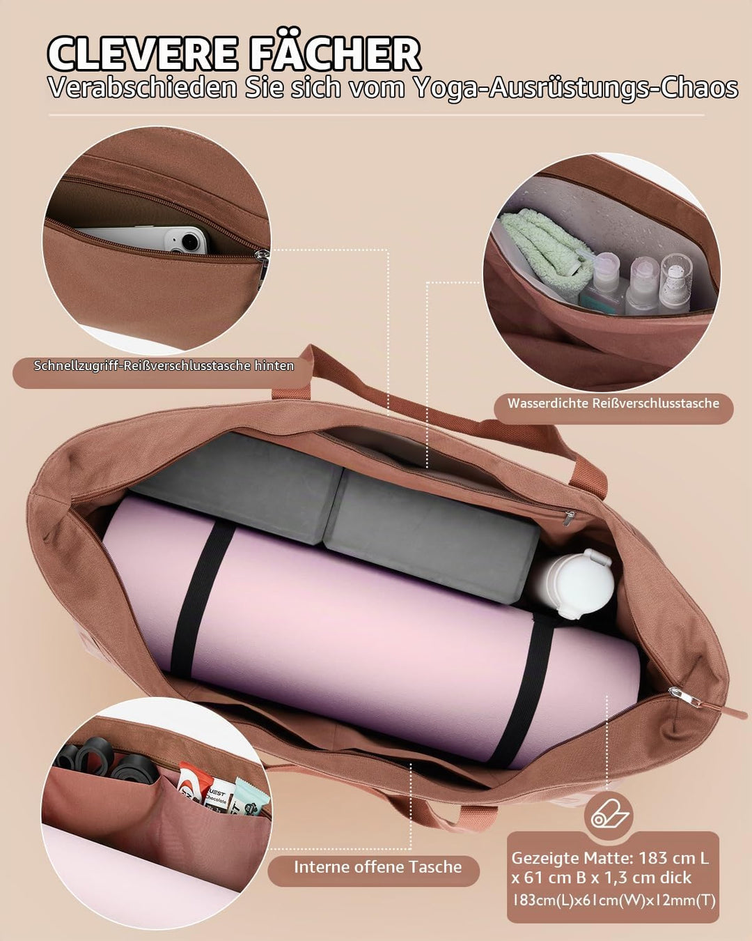 Gonex Yogatasche, Extra Grosse Canvas Sporttasche mit Wasserdichtem Fach &amp; Metallreissverschluss, Fü