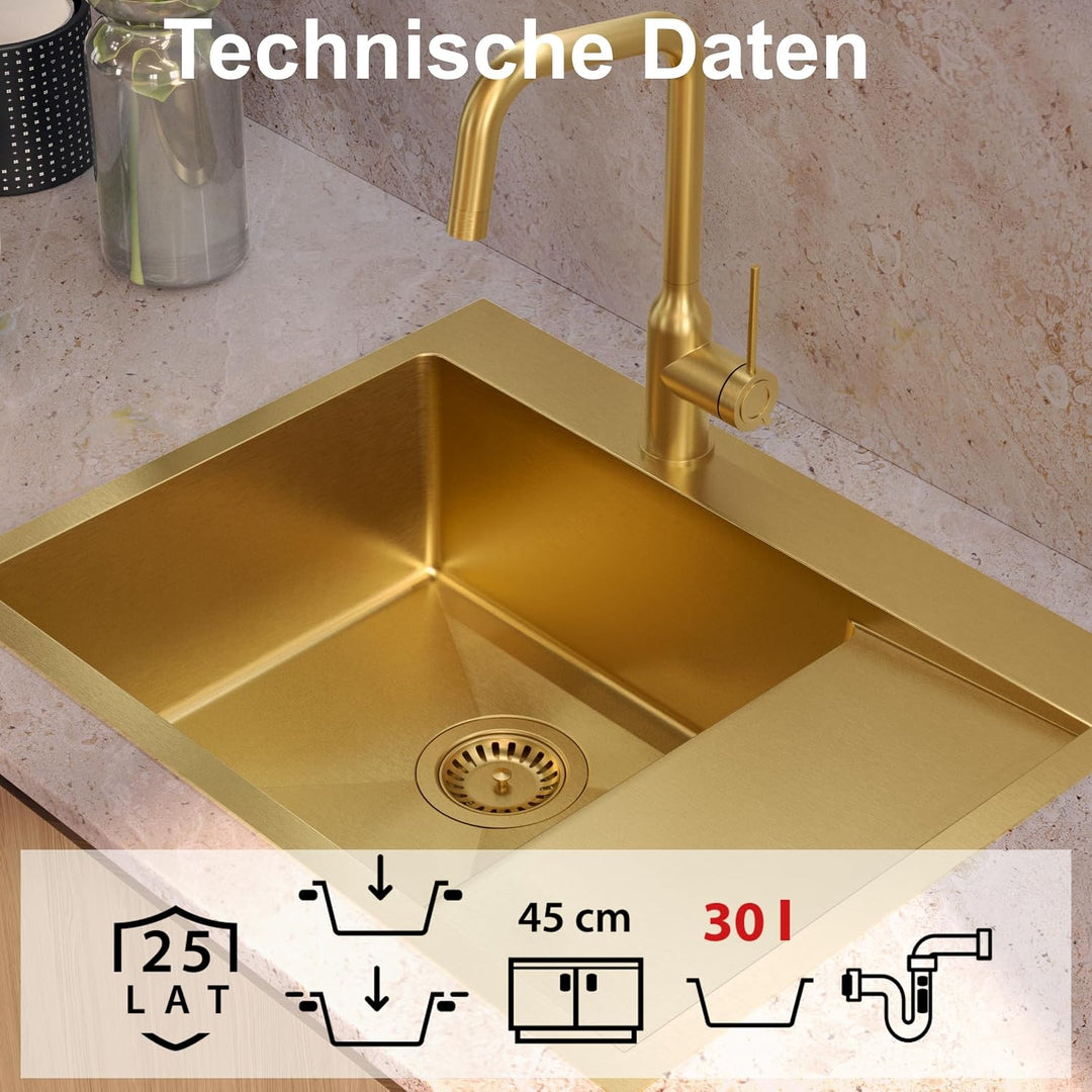 QUADRON | RUSSEL 116 | Einbeckenspüle | Masse: 62 x 48 x 20 cm | Passt in eine Schrankbreite: 45 cm
