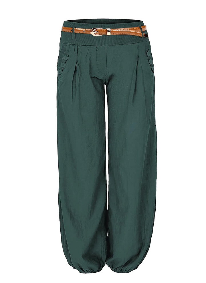 Cindeyar Damen Haremshose Elegant Pumphose Lange Leinen Hose mit Gürtel Aladin Pants S Grün, S Grün