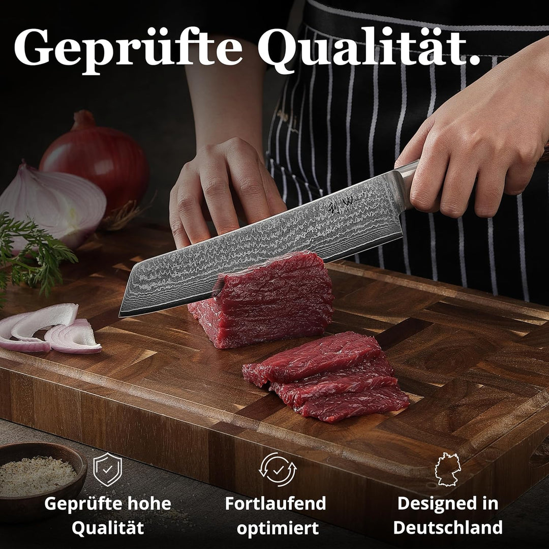Wakoli EDIB Bunka Küchenmesser aus echtem Damaststahl (VG10 Kern) mit 20 cm Klinge – Scharf &amp; ergono