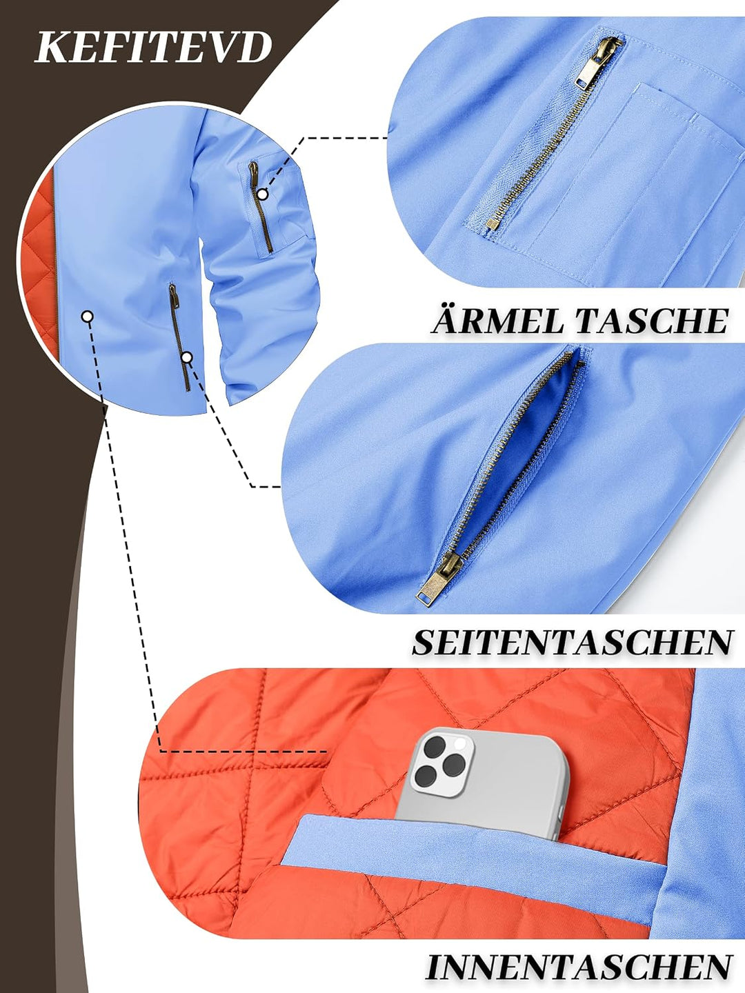 KEFITEVD Herrenjacke durchgehender Reissverschluss lässige winddichte Bomberjacken Winter warm gepol