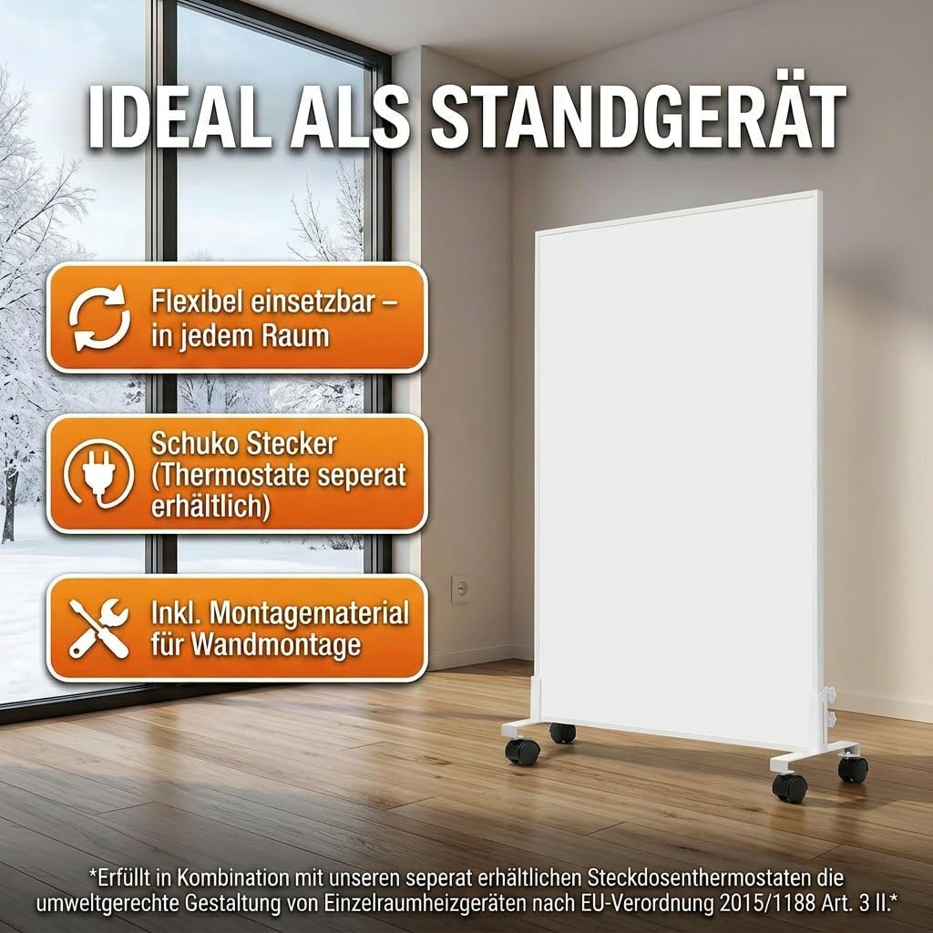 Infrarotheizung Standgerät 450W Mobil &amp; Flexibel Rollenhalterung 50x90cm [für 4-10 m² ], Rollenhalte