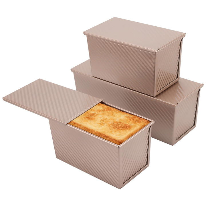 MUKSEUT 3 Stück Toastbrot Backform mit Deckel 750g und 450g, Well Toastbrotform Antihaft Brotbackfor