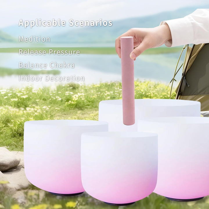 Hye-eun Kristallklangschalen Set,7er Kirschpulver Klangschale 432 Hz | 6-12 Zoll klangschalen set 7