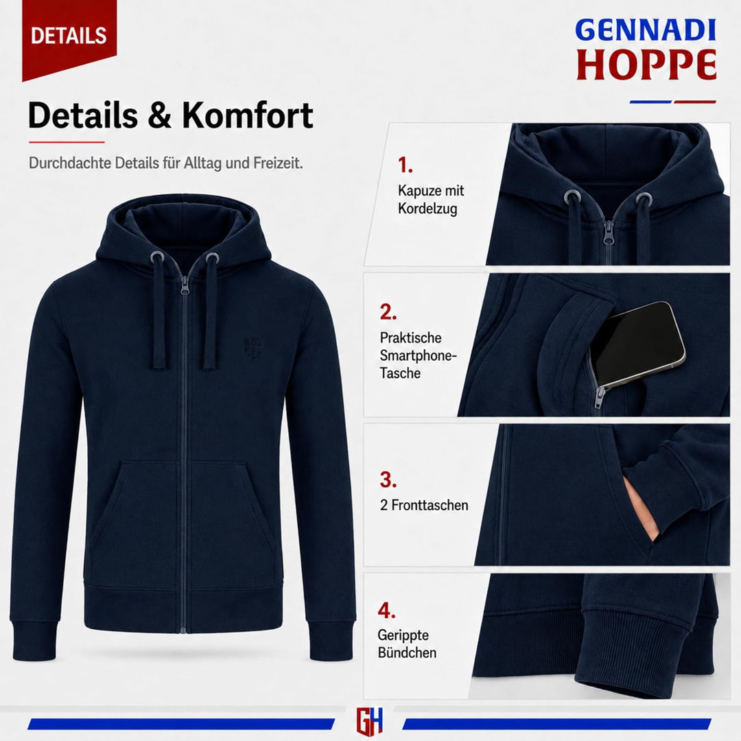 Gennadi Hoppe Herren Trainingsjacke Kapuzenjacke Joggingjacke XXL Blau (Navy), XXL Blau (Navy)