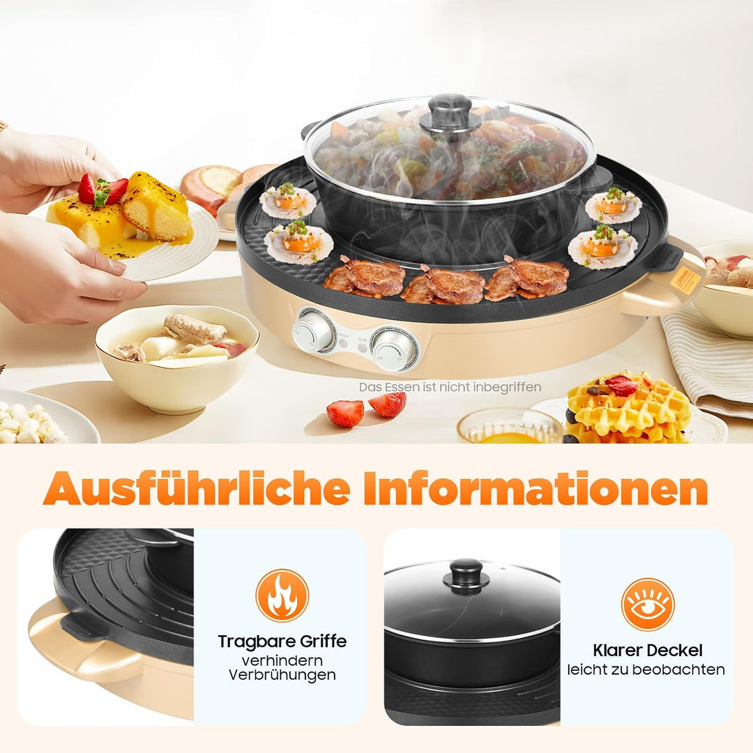2000W Elektrische Topf Hotpots, 2 in 1 Hotpot und Grillofen, Mehrzweck-Elektrisches Topf