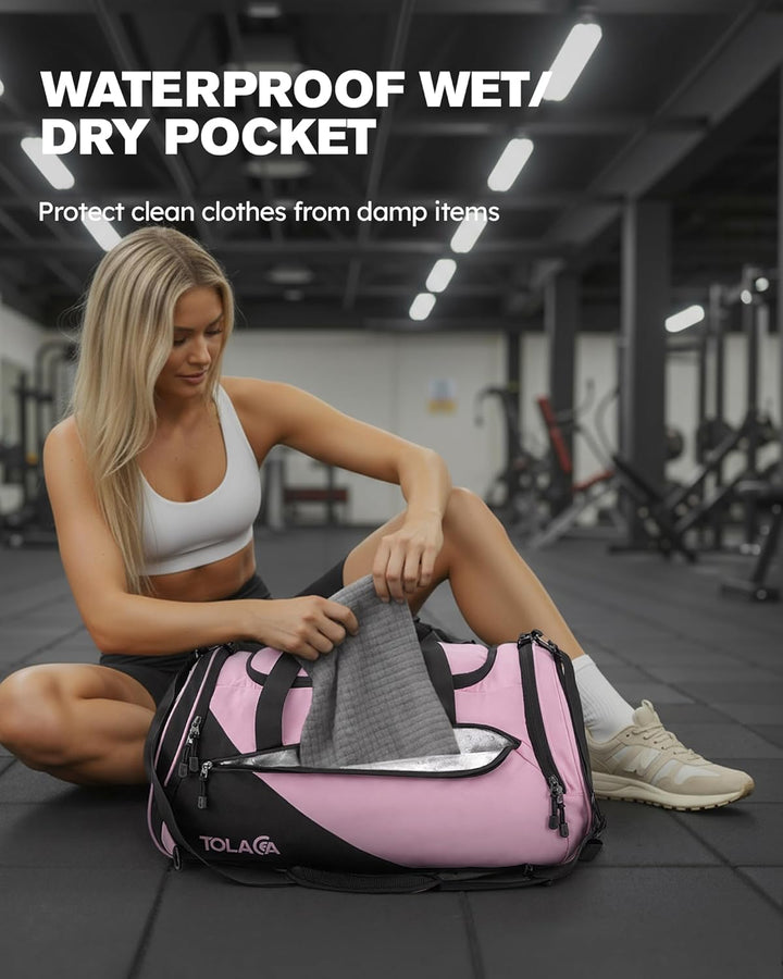 Tolaccea SporttascheDamen und Herren47L – Schuhfach&amp;Nassfach, Rucksack‑Duffel Trainingstasche für Fi