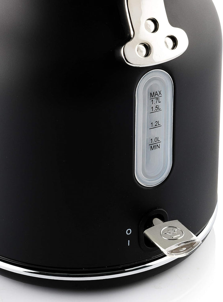 Westinghouse Retroline Frühstück-Set Schwarz, Toaster, Stabmixer &amp; Wasserkocher, 1.7 Liter und Kalkf