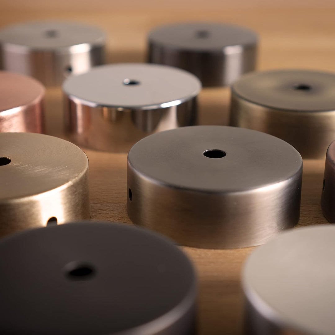 AMARCORDS - 3 Baldachin rosetten aus Metall, Farbe BRONZE, Lampengehäuse komplett mit Kabelklemmenzu