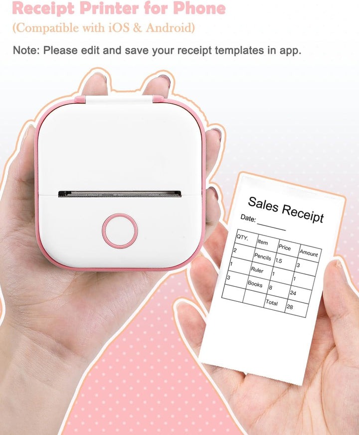 Memoking T02 MiniDrucker Aufkleber Drucker Tragbarer Thermodrucker Mini Rosa, Rosa