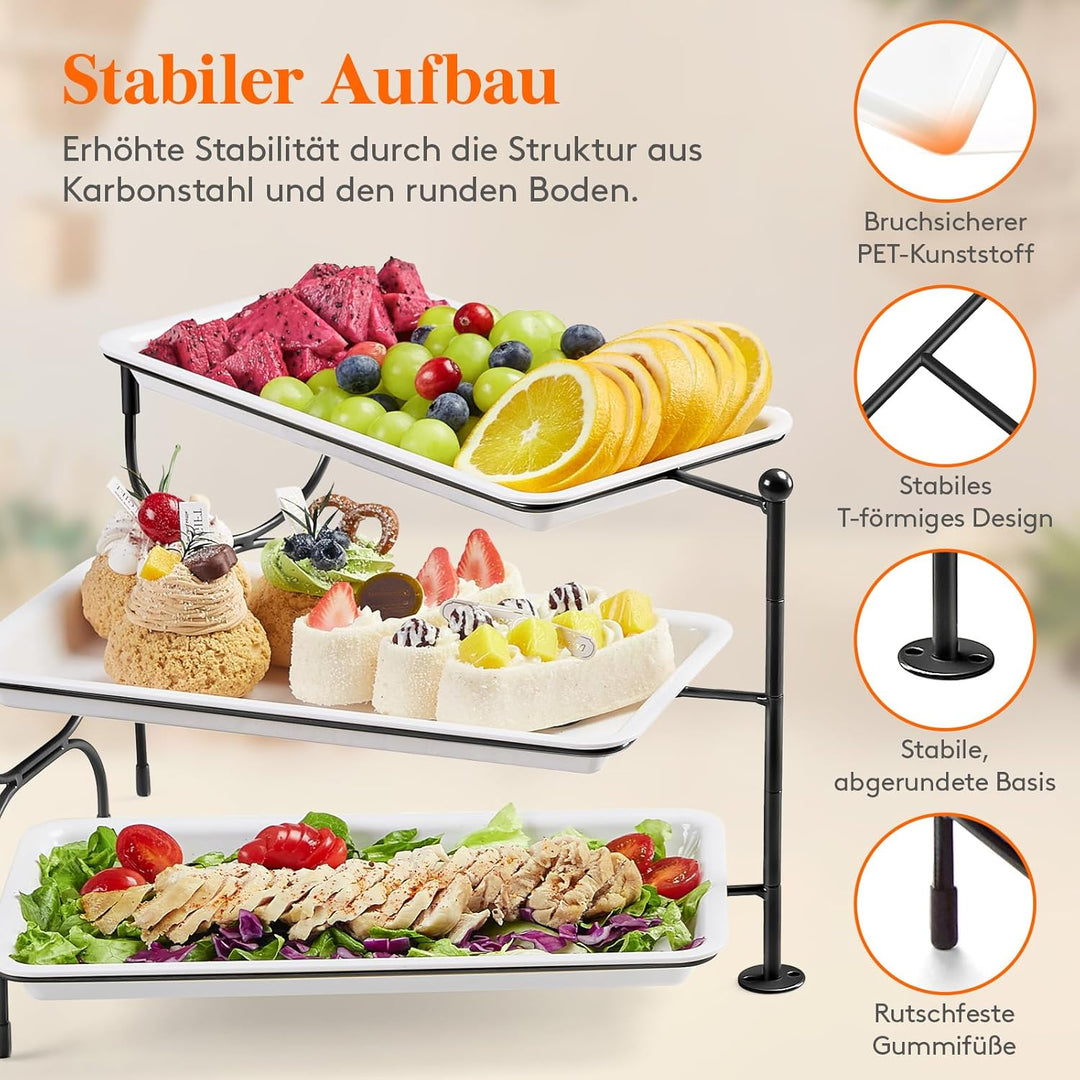 Lifewit Etagere 3 Etagen mit 30 x 17 cm/12x 6.5 Servierplatte, Kunststoff Serviertablett Serviertell