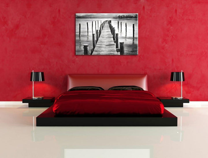 Pixxprint Langer Holzsteg ins Meer als Leinwandbild/Grösse: 100x70 cm/Wandbild/Kunstdruck/fertig bes
