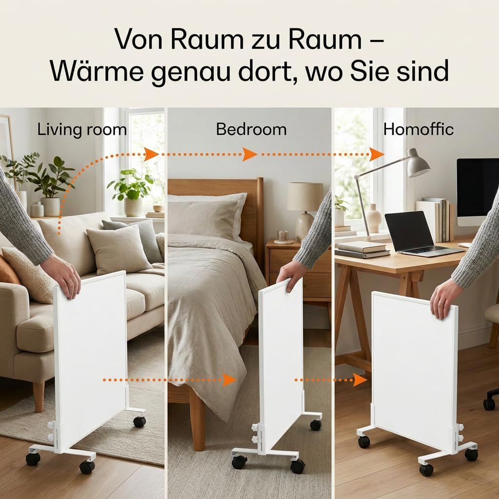 Infrarotheizung Standgerät 450W Mobil &amp; Flexibel Rollenhalterung 50x90cm [für 4-10 m² ], Rollenhalte