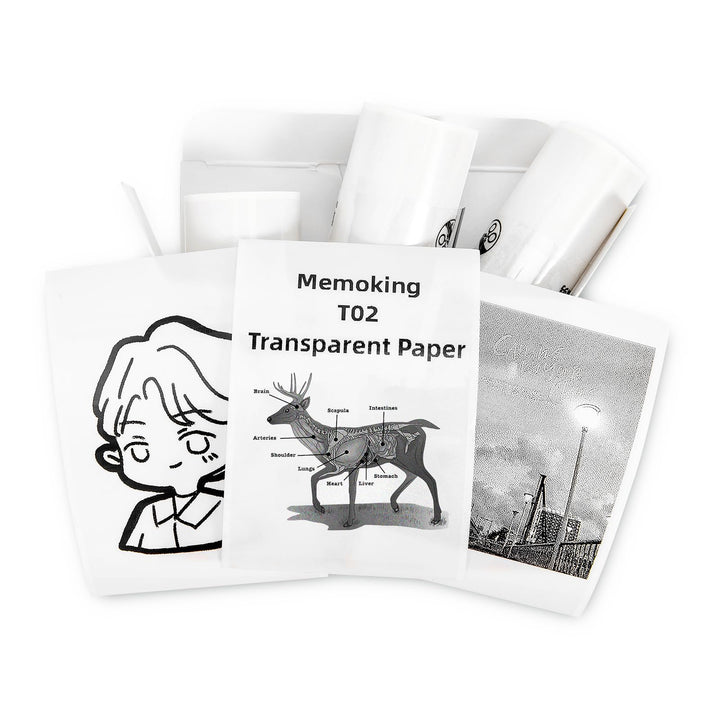 Memoking T02 Papier, Transparentes Selbstklebendes Thermopapier, 3 Rollen transparent 50mm*3.5m, tra