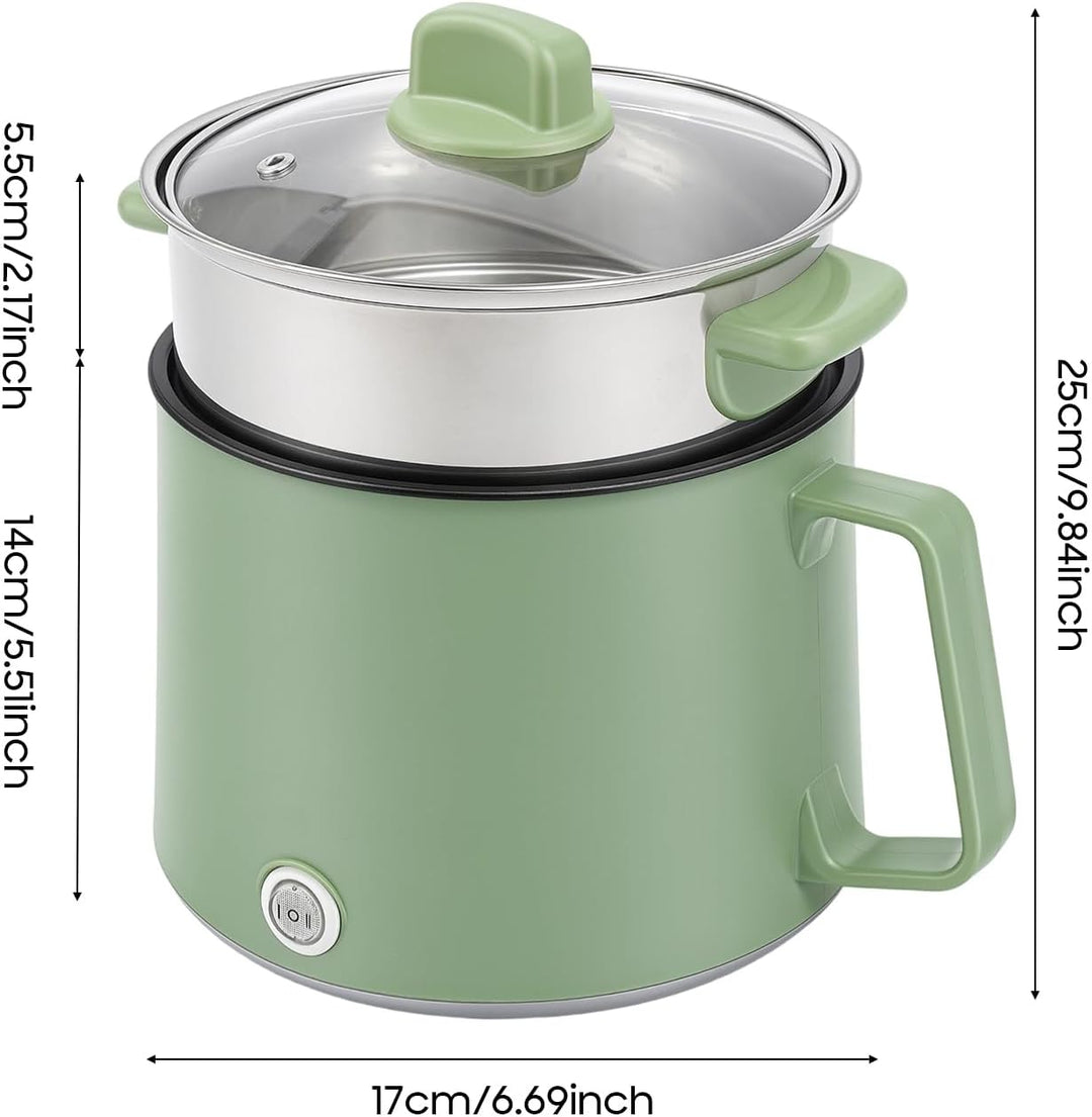 Elektrische Hot Pot Topf, 1.7L Kleiner Elektrischer Kochtopf mit Dämpfkorb aus Edelstahl, 600W Tragb