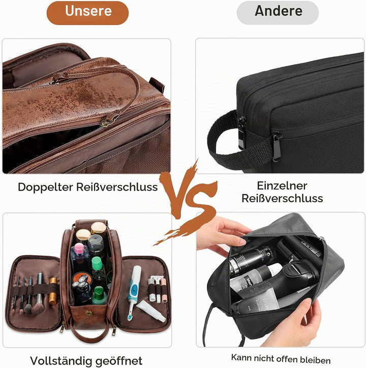 Elviros Kulturbeutel Herren, Geschenke für Männer, PU-Leder Wasserdicht Reise Grosse Öffnung Kulturb