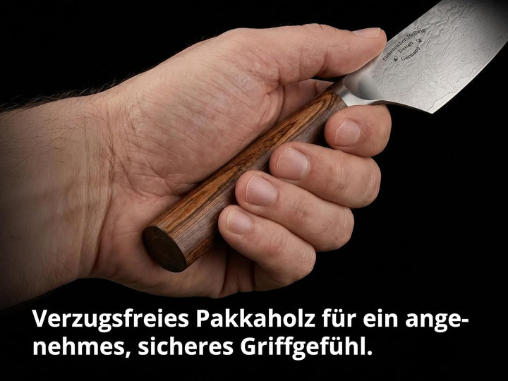 PUMA IP – 7" Santoku Messer - 198mm Klinge mit Glattschliff - 67-Lagen Damast mit japanischem V-Gold