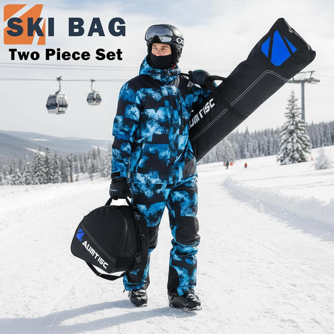 AUMTISC Skitasche Set Skisack &amp;Skischuhtasche Längenverstellbare Bis 200 cm für 1 Paar Ski &amp; Skischu
