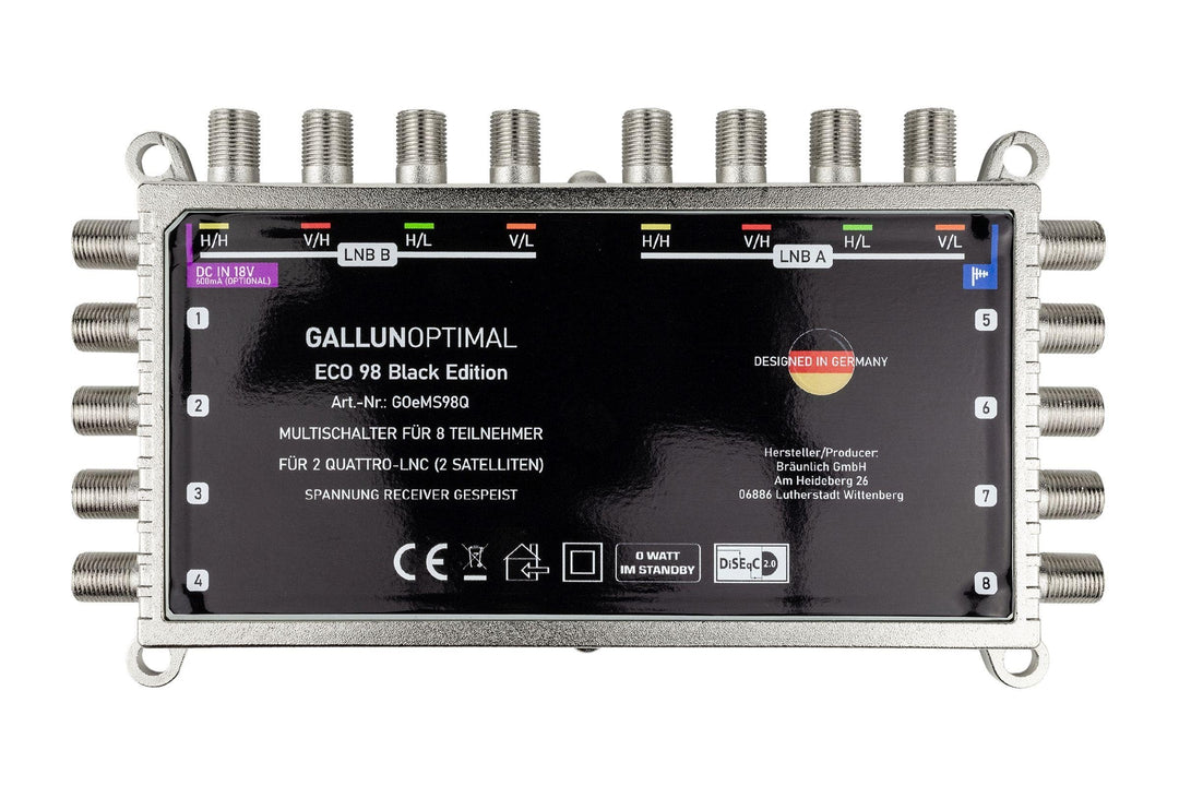 GALLUNOPTIMAL ECO Multischalter-SAT 9/8 für 8 Teilnehmer / Quattro &amp; Quad-LNB fähig / Digital, HDTV,