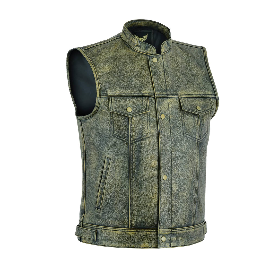 Herren Top Grain Sons of Anarchy Distressed Biker Leder Weste – Vintage Motorrad Weste, 46