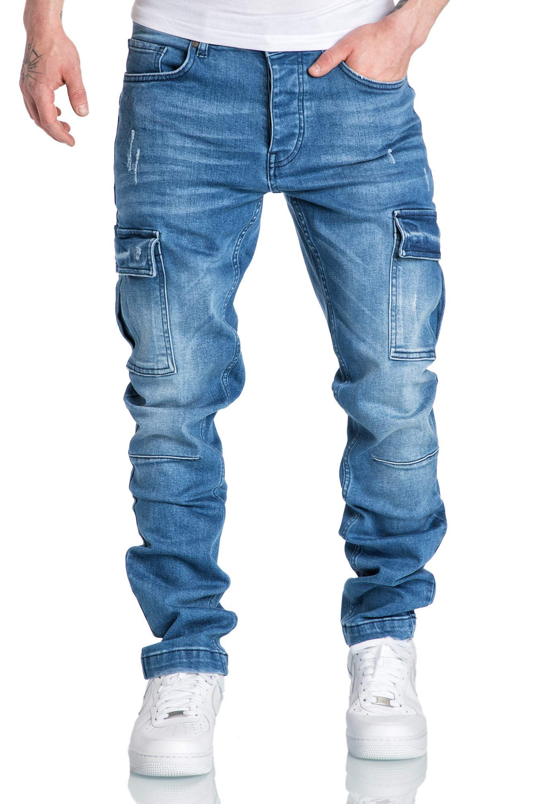 Amaci&amp;Sons Herren Cargo Jeans Regular Slim Denim Hose Destroyed 7985 30W / 32L Hellblau, 30W / 32L H