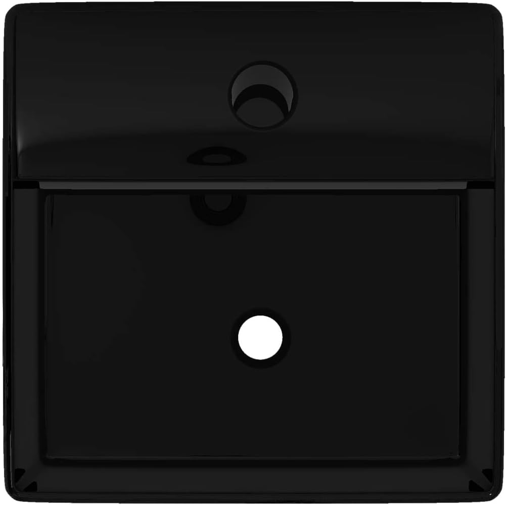 Keramik Waschbecken mit Hahnloch Schwarz Quadratisch 38x30x11,5 CM Aufsatzwaschbecken Eckig Badezimm
