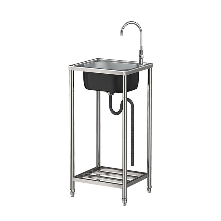 Freistehender Spültisch Edelstahl,Spülbecken Waschbecken Movable Einzelbecken Küche mit Wasserhahn W