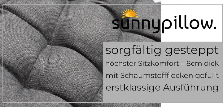 sunnypillow 4er Set Stuhlkissen mit Bändern 40x40 cm - Bequeme Polsterauflage 8cm dick - Auflage für