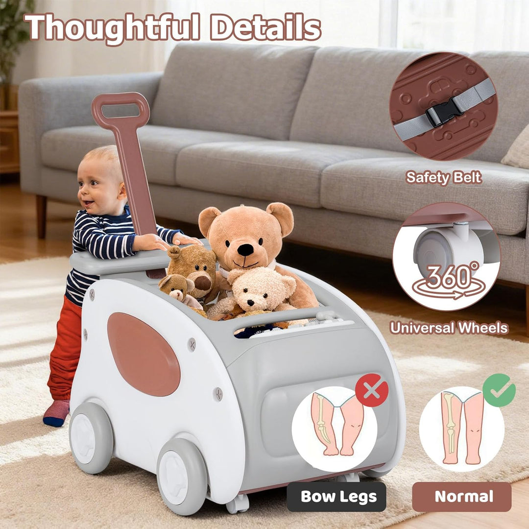LIFEZEAL Lauflernhilfe 2-in-1 für Babys, Gehhilfe und Schiesshilfe mit klappbarem Sitz, Stauraum und
