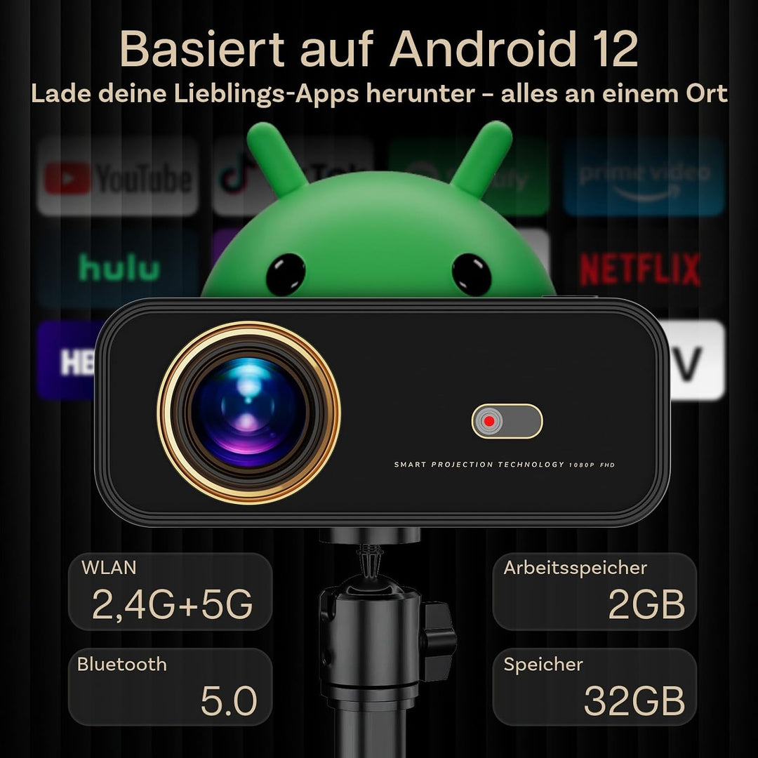Beamer mit WiFi &amp; Bluetooth Outdoor, 100 Zoll Projektionsleinwand &amp; Stativ von MMOBIEL – Native 1080