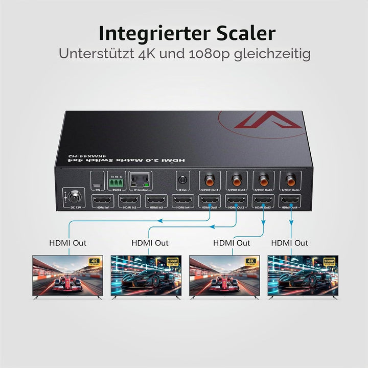 AV Access 4x4 HDMI Matrix Splitter, 4K@60Hz mit HDR Dolby Vision, Audio Extraction SPDIF 5.1CH, 4K a