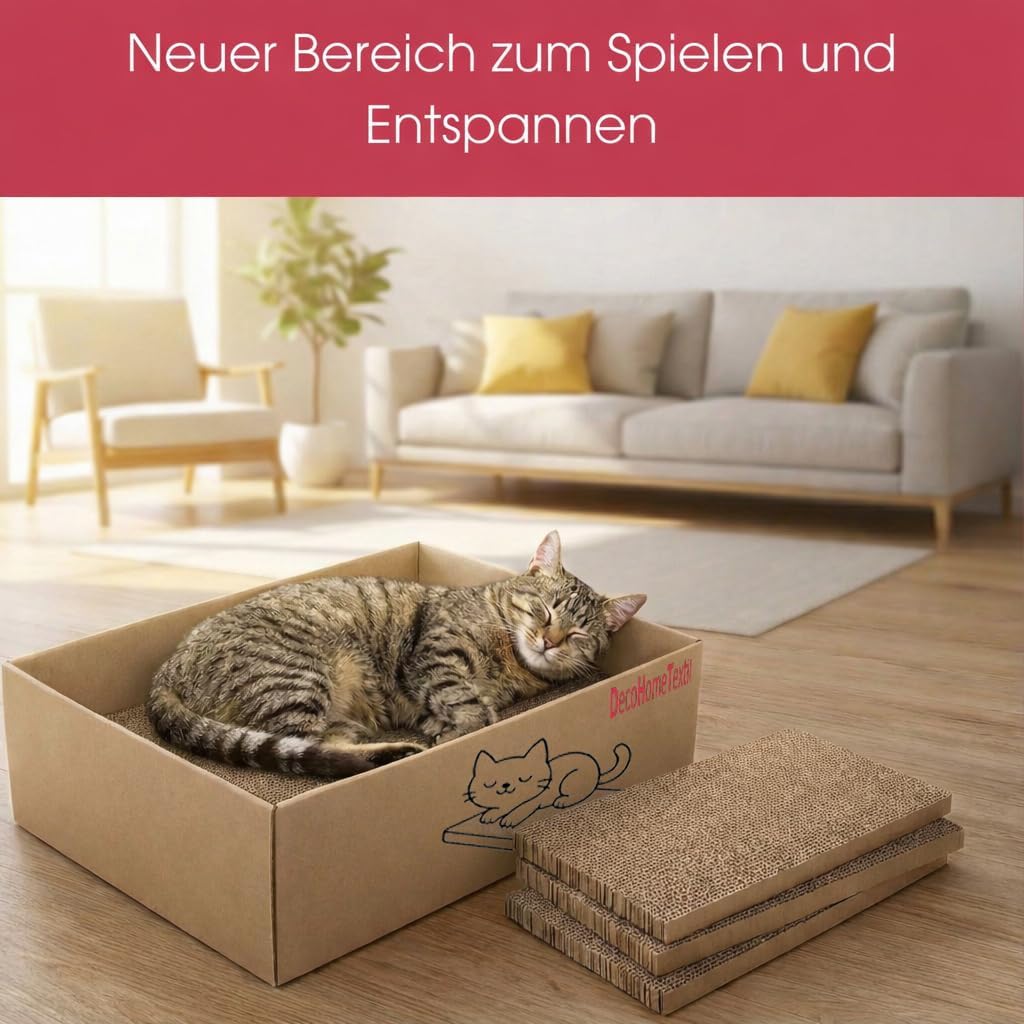 DecoHomeTextil Kratzbrett für Katzen Krallen Kiste mit je 5 Brettern 4X 5er-Set Kratzpappe beidseiti