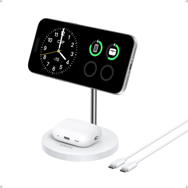 Anker MagGo 15W Magsafe Ladegerät kompatibel, 2-in-1 Induktive Ladestation, Qi2 Wireless Charger für