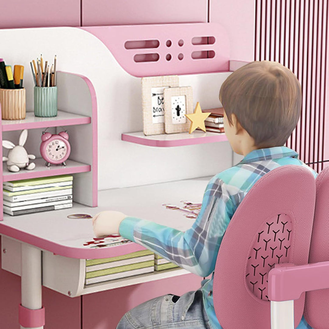 Reheyre Schreibtisch- und Stuhl-Set für Kinder, rosa Schreibtisch-Set mit verstellbarer Höhe, Schubl