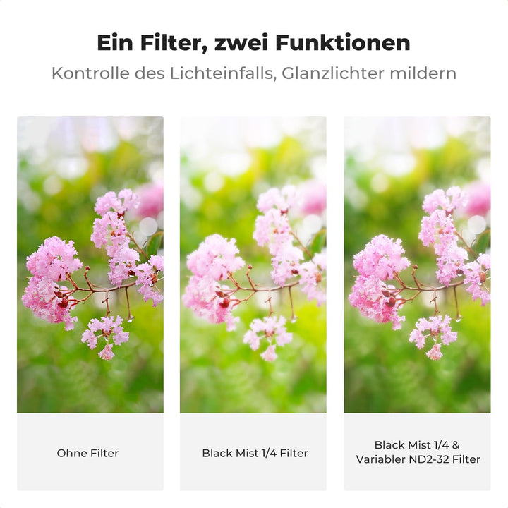 K&amp;F CONCEPT 2-IN-1 Filter 52mm Black Mist 1/4 &amp; ND2-ND32 Filter,Black Promist 1/4 &amp; Variabler ND2-32