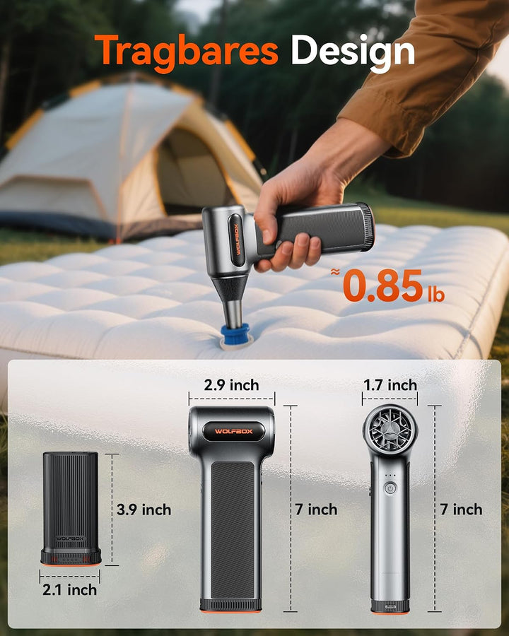 WOLFBOX MF200 Elektrisches Staubgebläse mit Abnehmbarem Akku, 87.5 m/s Air Duster Kabellos, 3-Stufen