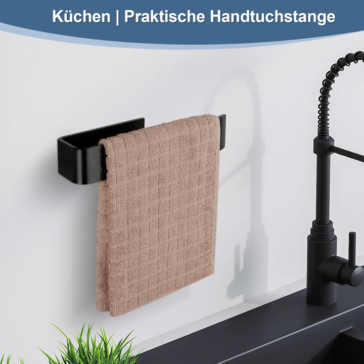 JS Handtuchstange Ohne Bohren Handtuchhalter Schwarz Matt, Handtuch Halterung Wandmontage Wasserdich