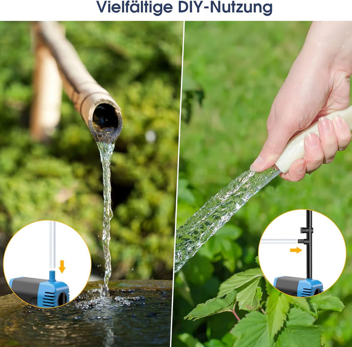 Biling Solar Springbrunnen für Aussen, 12W 605L/H Leise Teichpumpe Solar mit 4 Düsen und Schlauch, S