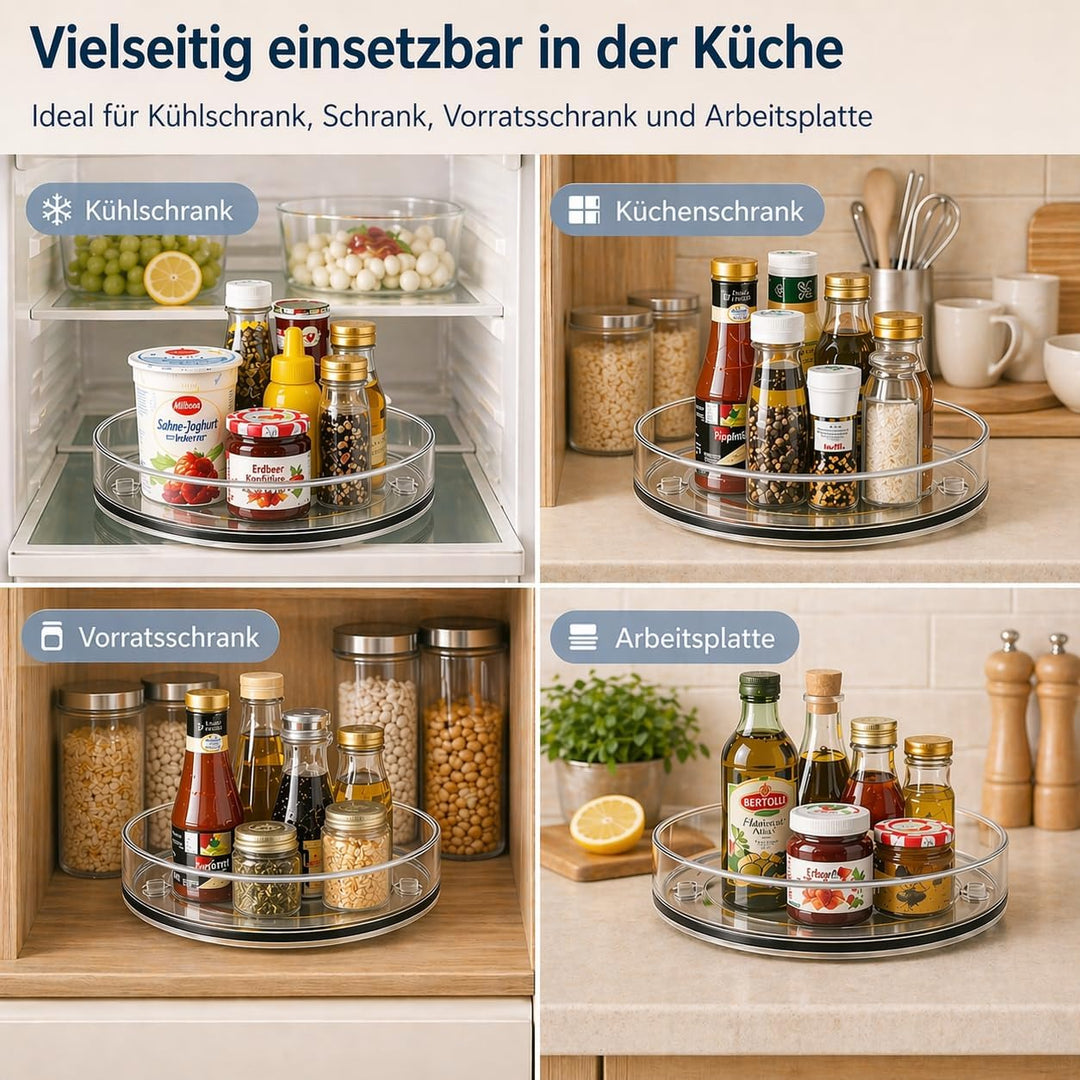 Kühlschrank Organizer Drehteller 2er Set, 360° drehbarer Lazy Susan Küchen Organizer transparent, 23