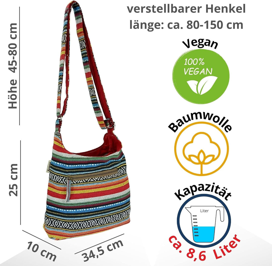 Sunsa Damen Umhängetasche. Hobo Tasche aus gewebter Baumwolle mit verstellbare Henkel. Crossbody Sch