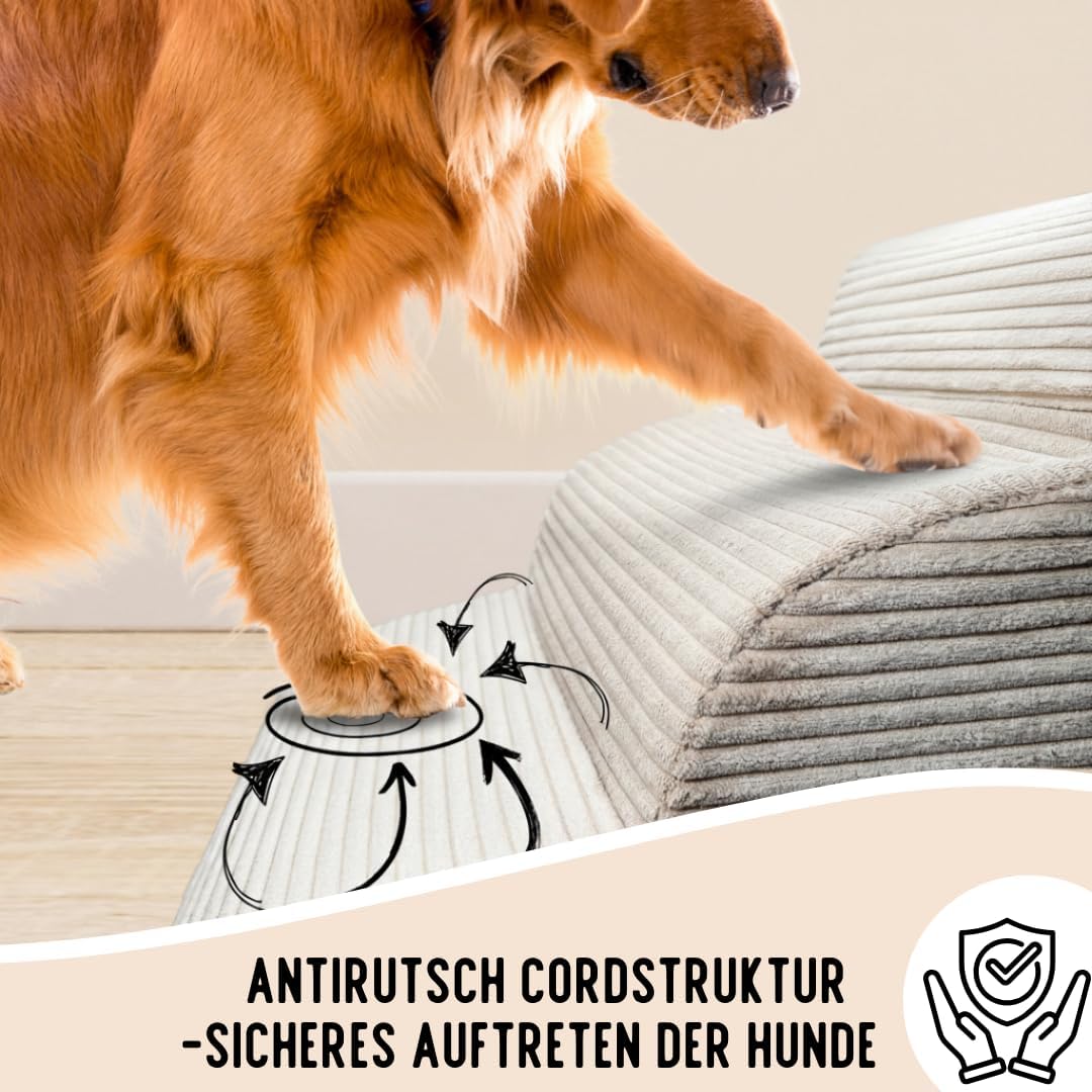 Hundetreppe Cord beige Hunderampe aus Schaumstoff - Katzentreppe - Tiertreppe - Haustiertreppe - Hun